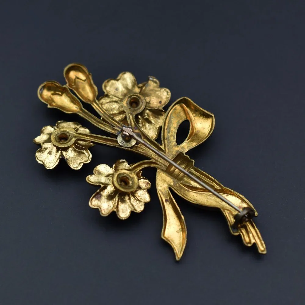 Vintage crystal flower brooch, floral rhinestone lapel pin